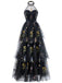1930s Halter Floral Embroidered Tiered Mesh Satin Maxi Dress, vintage dress, retro fashion - vintage inspired fashion
