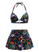 1930s Floral Print High Waist Skirted Bikini Set, vintage skirt, retro style - perfect for women who love vintage and retro fashion