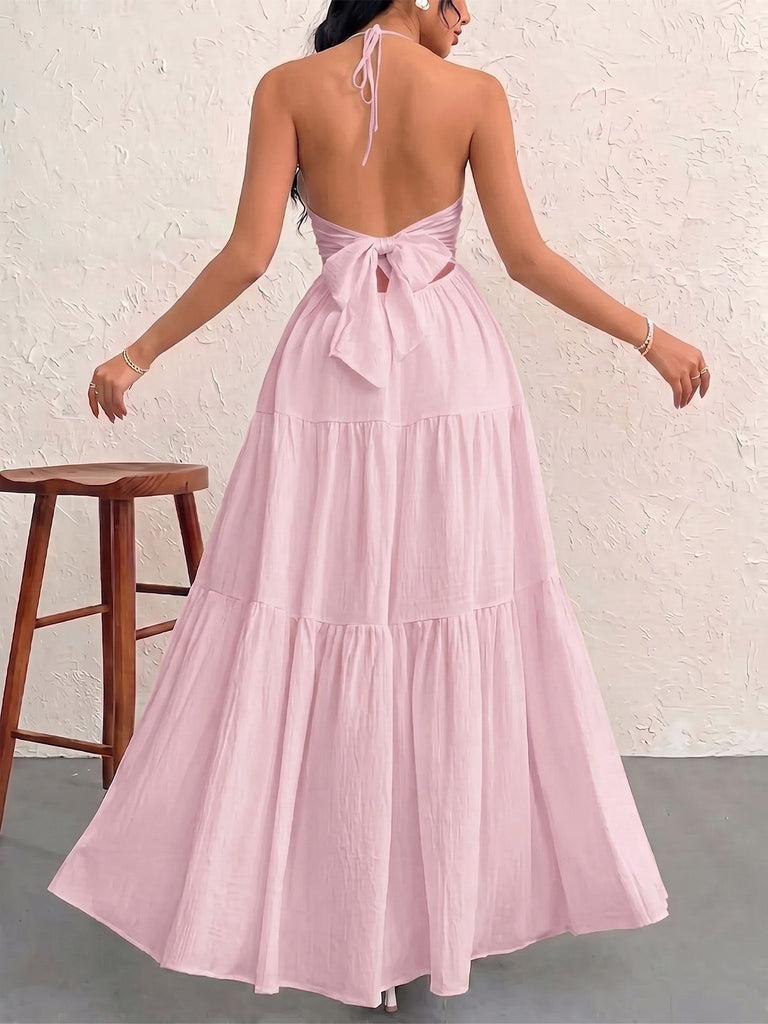1930s Halter V-Neck Backless Solid Maxi Dress, vintage dress, retro fashion - perfect for women who love vintage and retro fashion