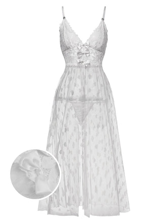 1930s Heart Dot Lace Spaghetti Straps Nightgown, vintage fashion, retro style - perfect for women who love vintage and retro fashion