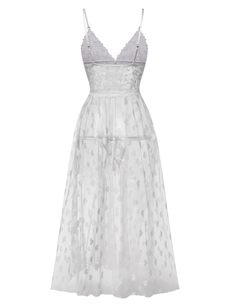 1930s Heart Dot Lace Spaghetti Straps Nightgown, vintage fashion, retro style - perfect for women who love vintage and retro fashion