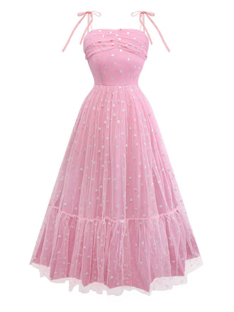 1930s Heart Foil Tulle Spaghetti Strap Prom Dress - vintage dress, retro fashion