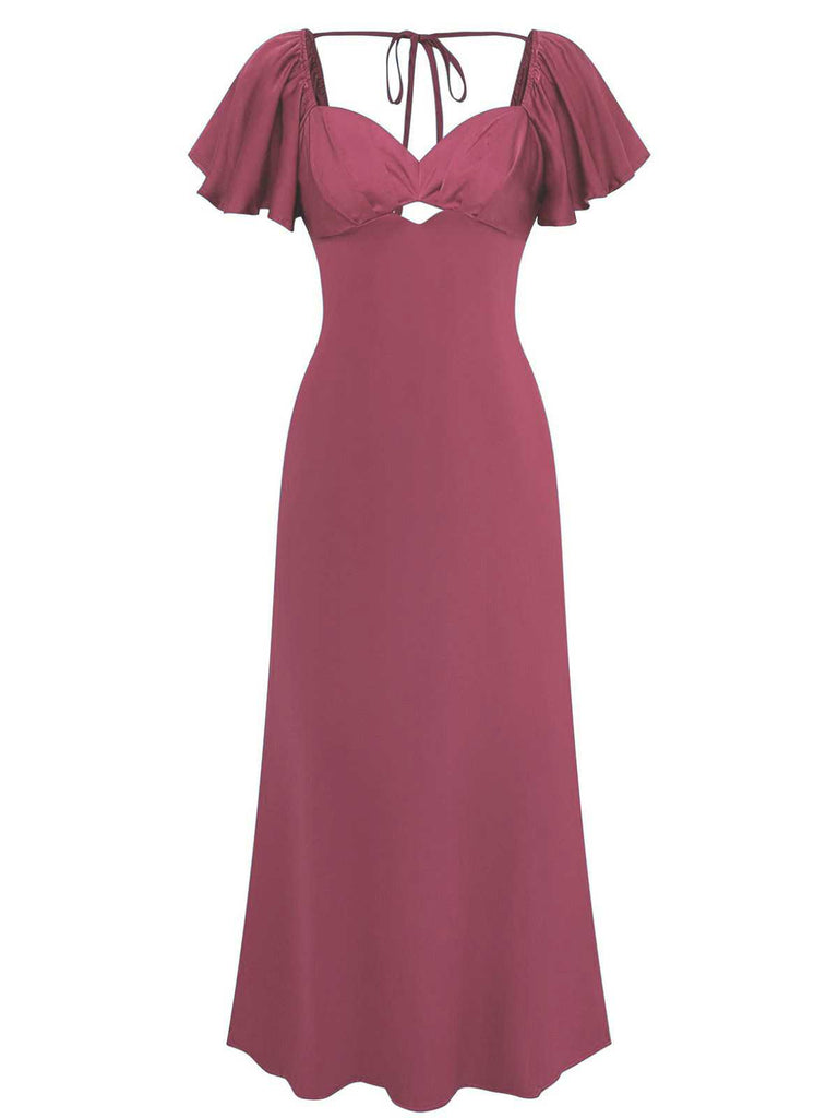 1930s Heart Neck Ruffled Sleeve Satin Dress - vintage dress, retro fashion