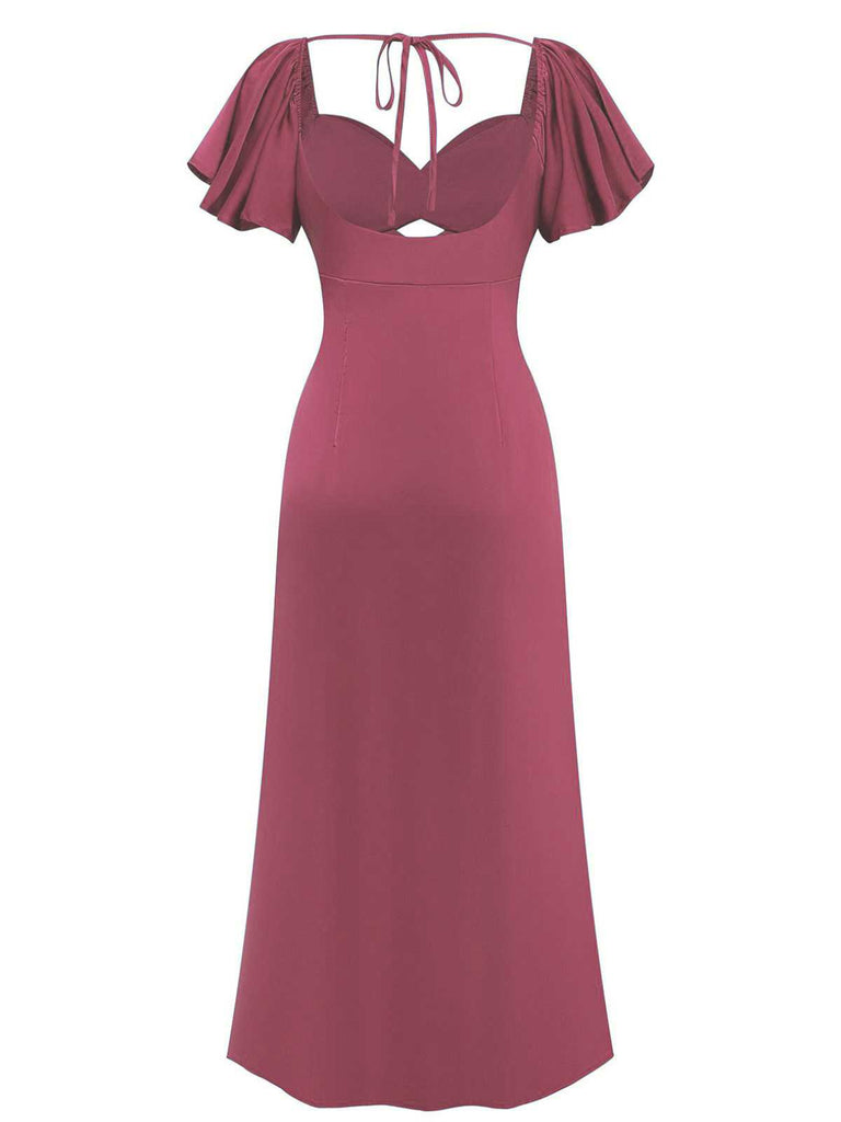 1930s Heart Neck Ruffled Sleeve Satin Dress - vintage dress, retro fashion