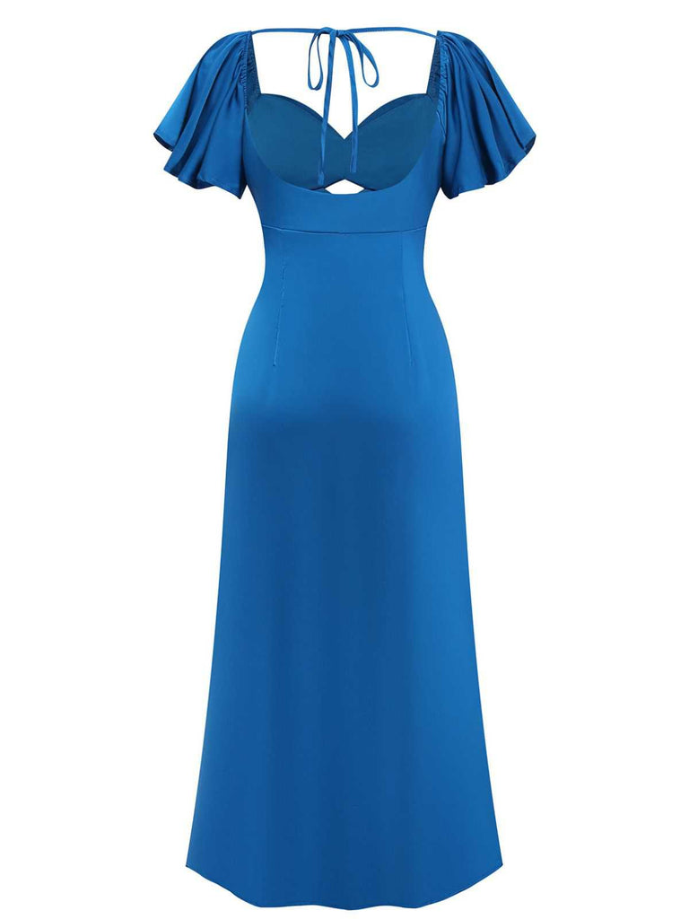 1930s Heart Neck Ruffled Sleeve Satin Dress - vintage dress, retro fashion