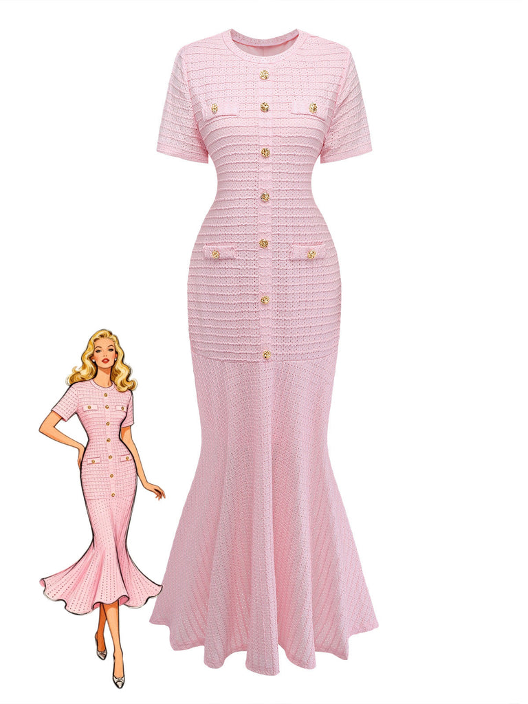 1930s Hollow Out Plaid Mermaid Dress - vintage dress, retro fashion for vintage lovers