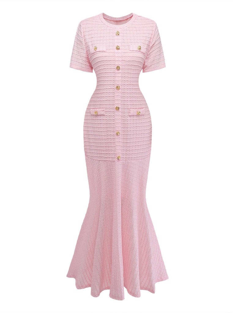 1930s Hollow Out Plaid Mermaid Dress - vintage dress, retro fashion for vintage lovers