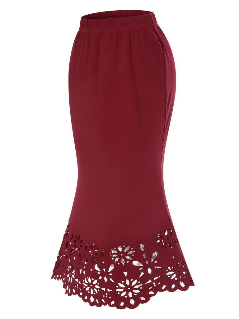 View 7: 1930s 1930s Hollow Out Solid Fishtail Skirt, perfect for retro themed parties, vintage fashion enthusiasts and special occasions