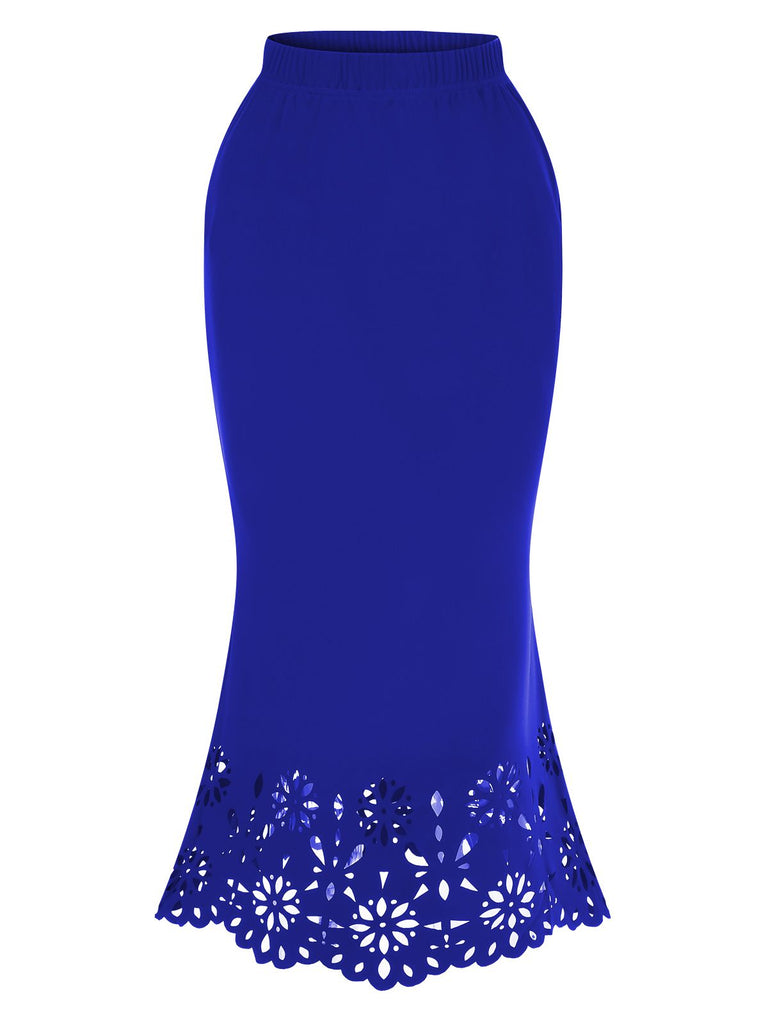 View 11: 1930s 1930s Hollow Out Solid Fishtail Skirt, perfect for retro themed parties, vintage fashion enthusiasts and special occasions