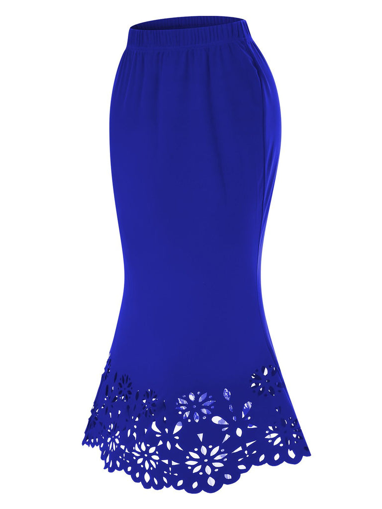 View 13: 1930s 1930s Hollow Out Solid Fishtail Skirt, perfect for retro themed parties, vintage fashion enthusiasts and special occasions