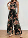 Black 1930s Floral Leaf Asymmetric Sleeveless Jumpsuit - vintage jumpsuit, retro fashion, classic black