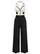 Black & White 1930s Contrast Notched Collar Jumpsuit - vintage jumpsuit, retro fashion, classic black