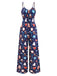 Blue 1930s Christmas Elements Printed Straps Jumpsuit - vintage jumpsuit, retro fashion