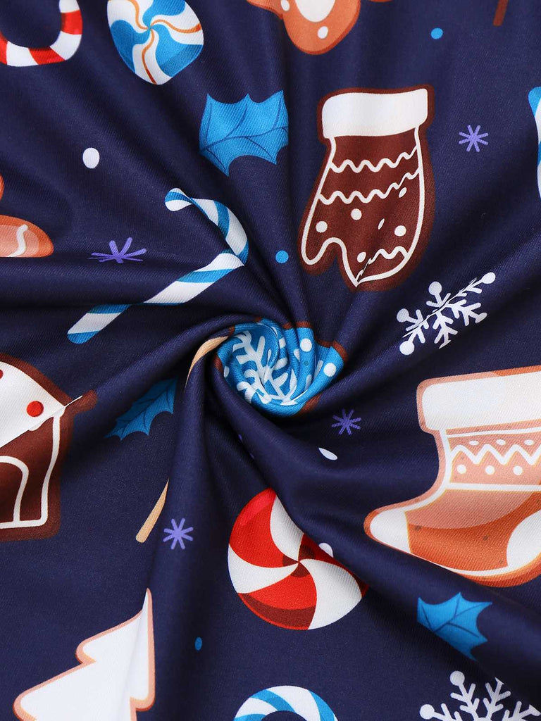 Blue 1930s Christmas Elements Printed Straps Jumpsuit - vintage jumpsuit, retro fashion