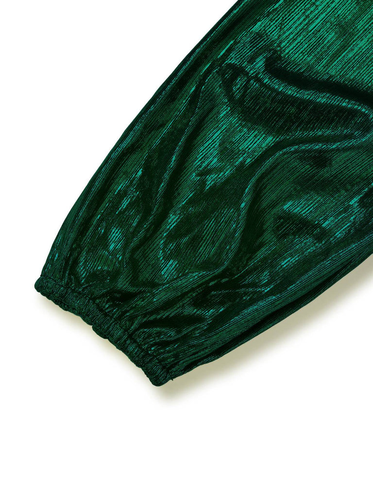 Dark Green 1930s Metallic V-Neck Lantern Sleeve Jumpsuit - vintage jumpsuit, retro fashion