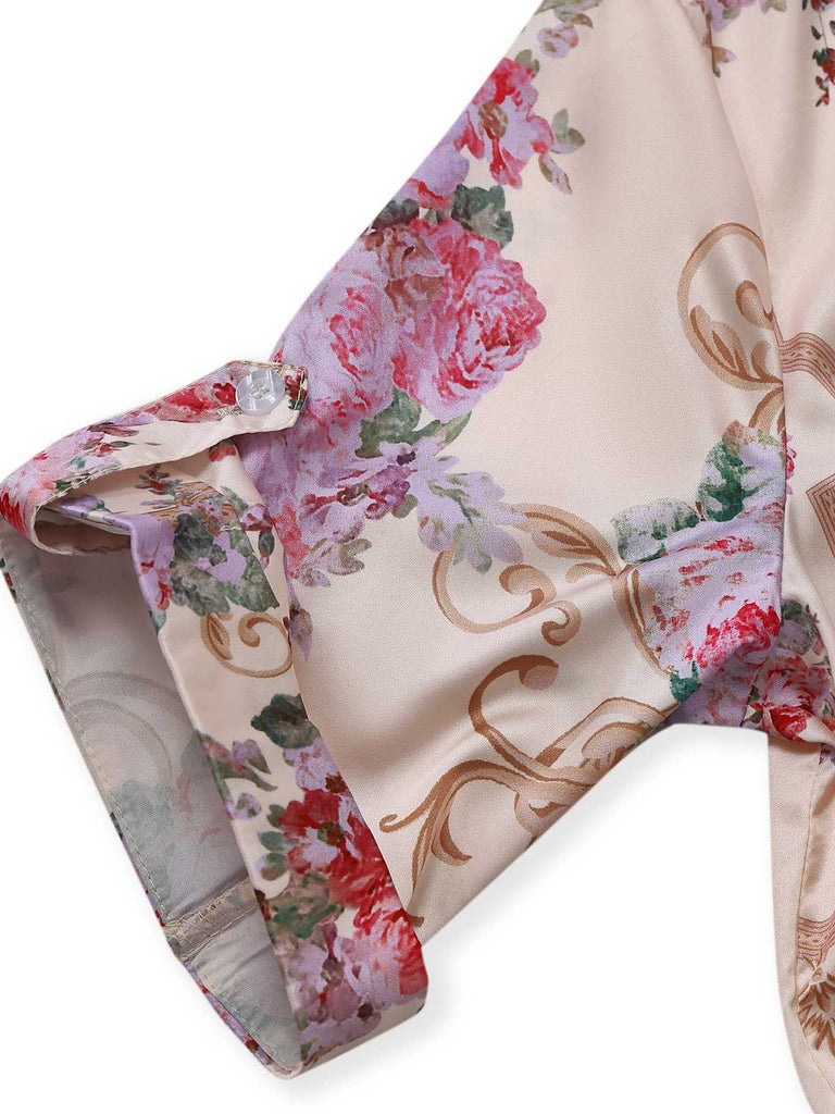 Green 1930s Symmetrical Floral Shirt Collar Jumpsuit - vintage jumpsuit, retro fashion
