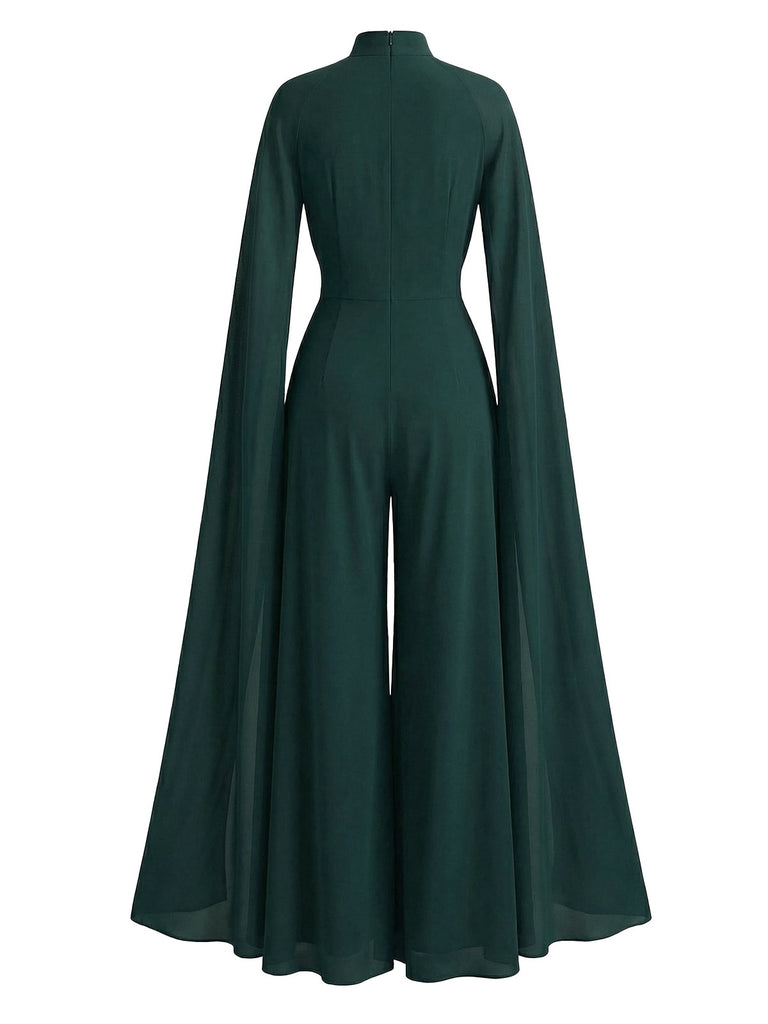 1930s Satin Long Sleeve Ruffled Hem Ruched Jumpsuit - vintage jumpsuit, retro fashion