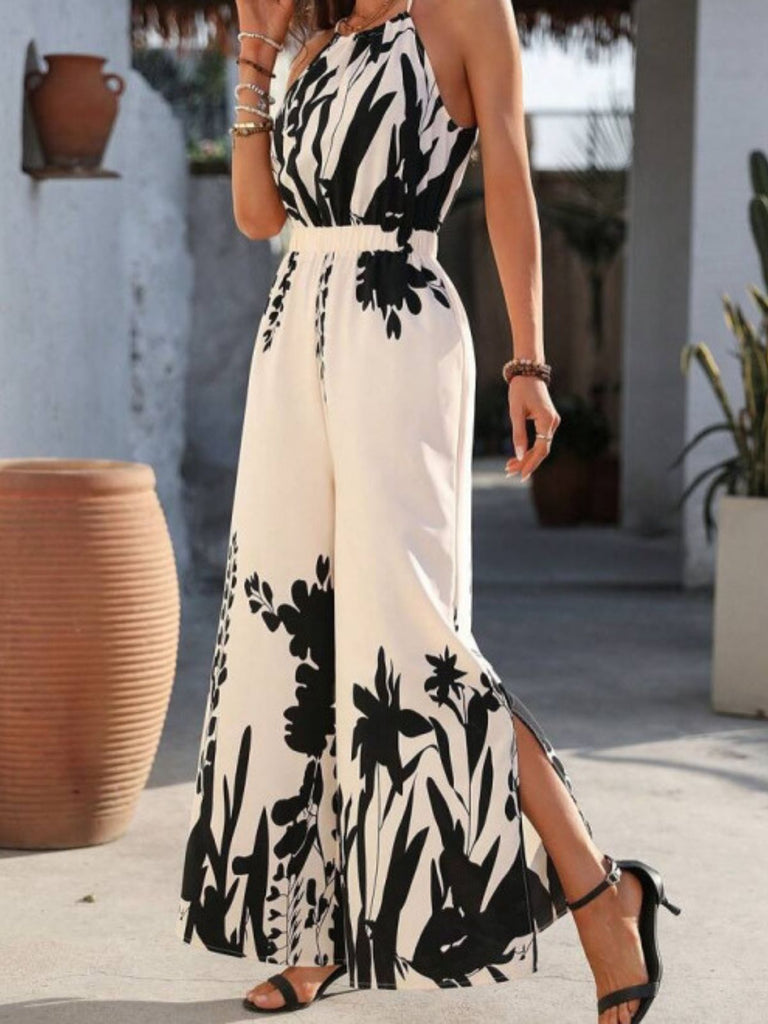 White 1930s Silhouette Plants Spaghetti Straps Jumpsuit - vintage jumpsuit, retro fashion, pure white