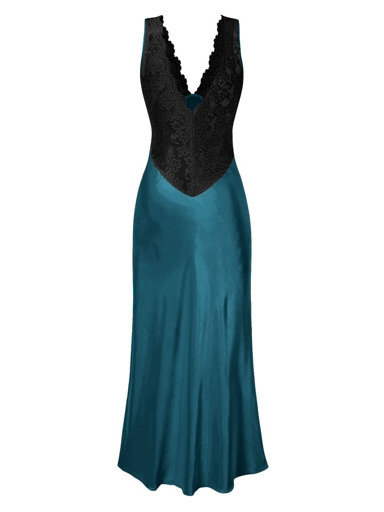 Side view: 1930s 1930s Lace Hollow Satin Patchwork