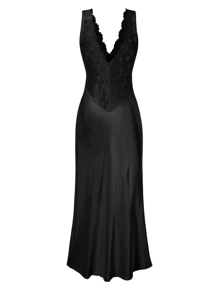 View 6: 1930s 1930s Lace Hollow Satin Patchwork V-