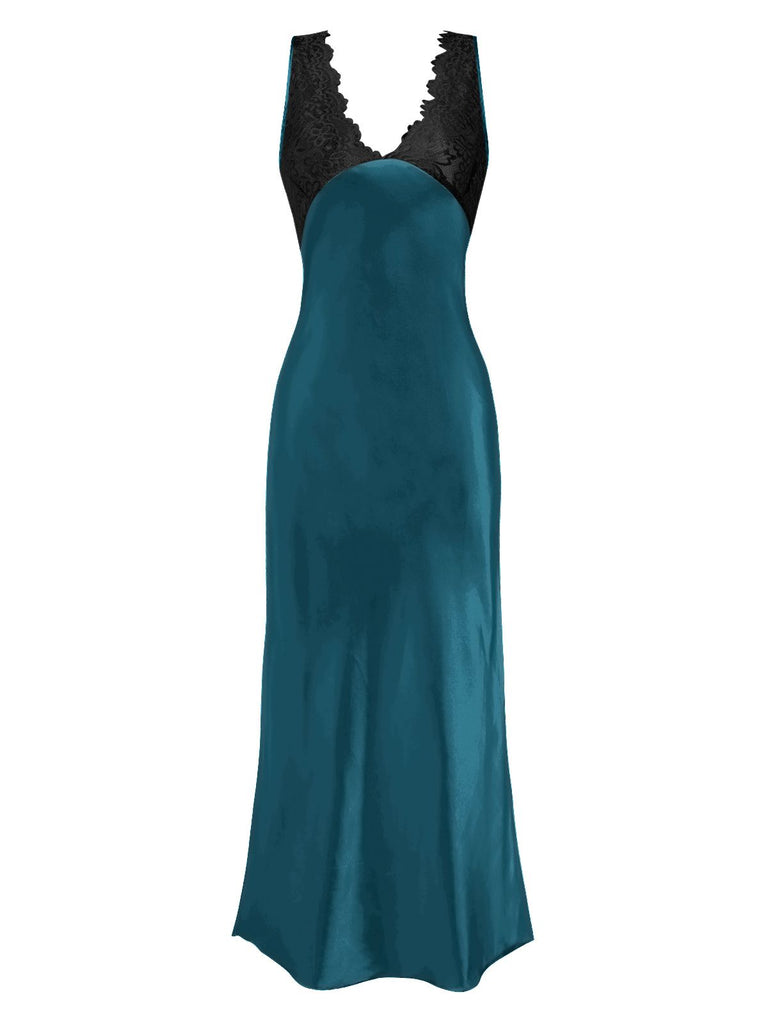Front view: 1930s 1930s Lace Hollow Satin Patchwor
