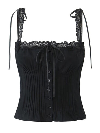 1930s Lace Patchwork Square Neck Pleated Camisole - vintage fashion, retro style
