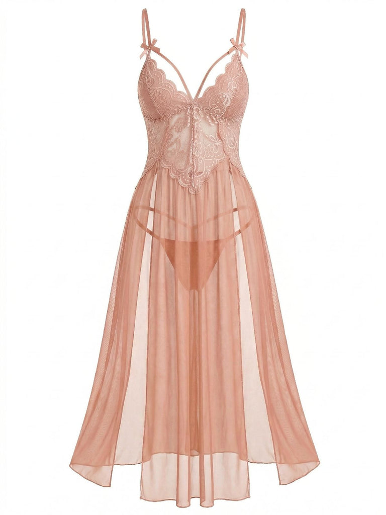 1930s Lace Spaghetti Strap Mesh Nightgowns - vintage fashion, retro style for vintage lovers