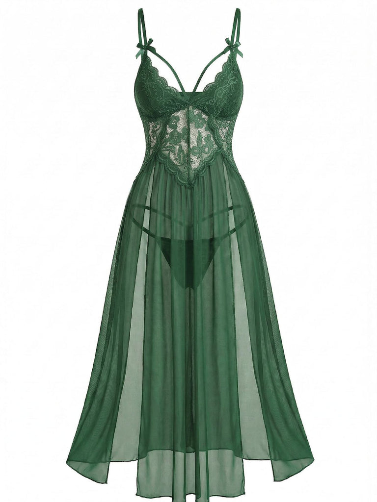 1930s Lace Spaghetti Strap Mesh Nightgowns