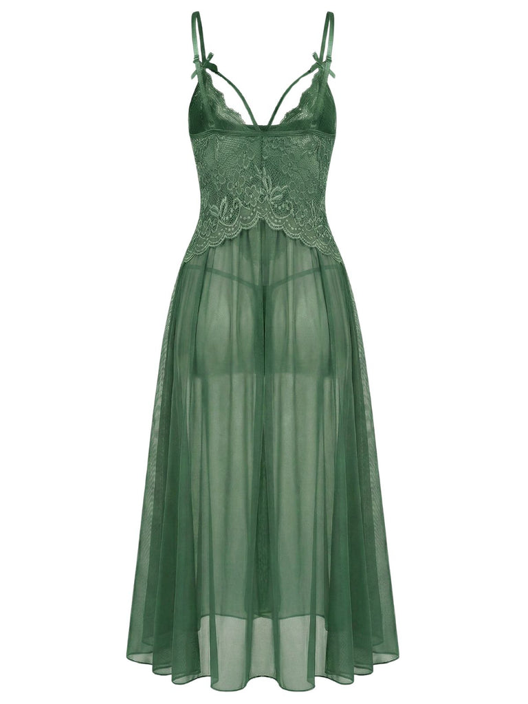 1930s Lace Spaghetti Strap Mesh Nightgowns - vintage fashion, retro style for vintage lovers