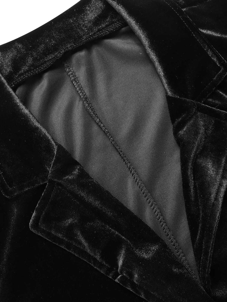 1930s Lapel Pocketed Velvet Solid Coat - vintage fashion, retro style