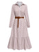 She slips into this 1930s Lapel Printed Belted Long Sleeve Dress and suddenly it's a 1930s daydream
