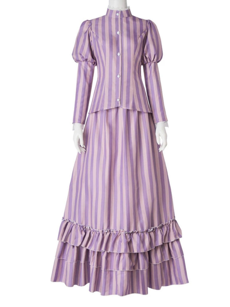 Lavender 1930s Corpse Bride Ruffled Striped Costume Set - vintage fashion, retro style