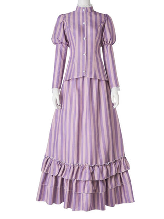 Lavender 1930s Corpse Bride Ruffled Striped Costume Set - vintage fashion, retro style