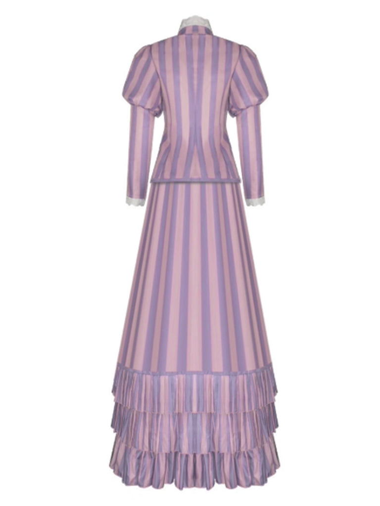 Lavender 1930s Corpse Bride Ruffled Striped Costume Set - vintage fashion, retro style