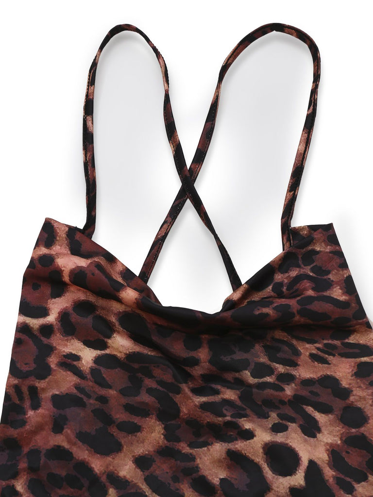 1930s Leopard Print Backless Spaghetti Strap Dress - vintage dress, retro fashion