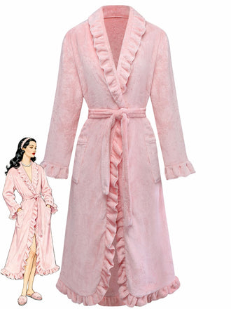 1930s Long Sleeve Flannelette Pajama Robe - vintage fashion, retro style