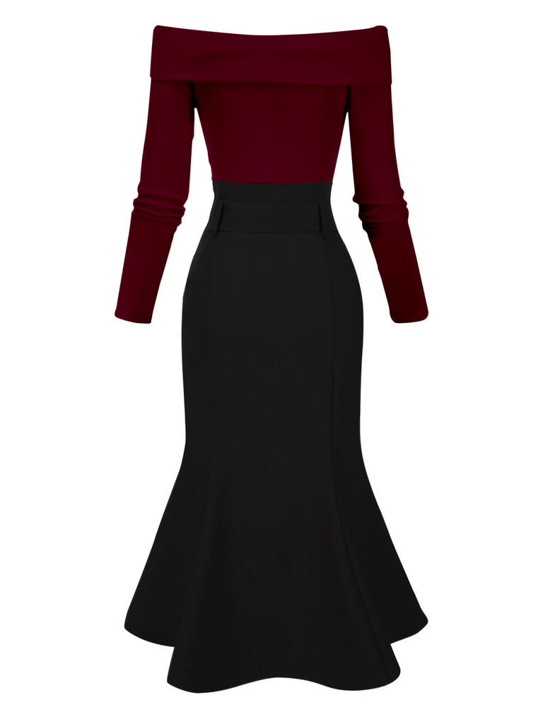 1930s Off Shoulder Knit Belt Mermaid Dress - vintage dress, retro fashion
