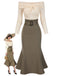 Khaki 1930s Off Shoulder Knit Belt Mermaid Dress, vintage dress, retro fashion - perfect for women who love vintage and retro fashion