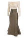 Khaki 1930s Off Shoulder Knit Belt Mermaid Dress, vintage dress, retro fashion - perfect for women who love vintage and retro fashion