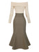 Khaki 1930s Off Shoulder Knit Belt Mermaid Dress, vintage dress, retro fashion - perfect for women who love vintage and retro fashion