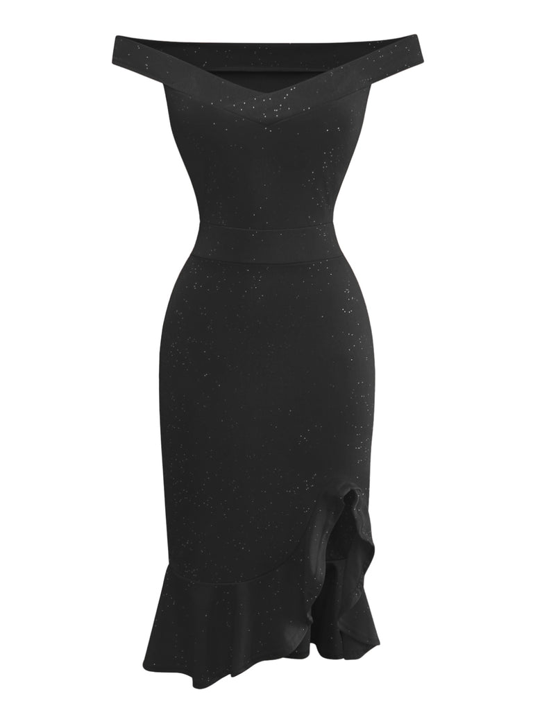 1930s Off-Shoulder Shimmery Mermaid Dress - vintage dress, retro fashion