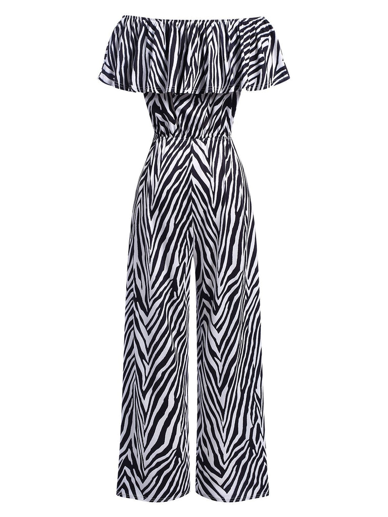 1930s Off-Shoulder Zebra Stripe Jumpsuit: 1930s allure for the woman who knows her power