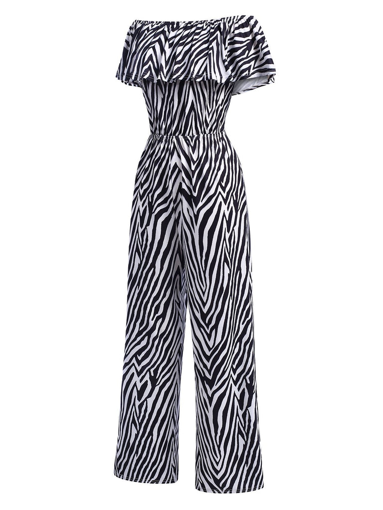 This 1930s Off-Shoulder Zebra Stripe Jumpsuit is 1930s romance against her skin