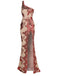 She slips into this 1930s One Shoulder Sequined Floral Slit Dress and suddenly it's a 1930s daydream