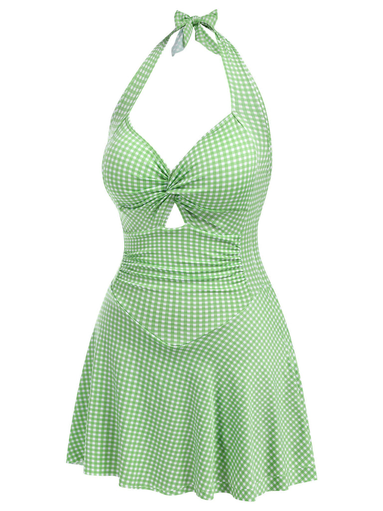 1930s Plaid Halter One-Piece Swimsuit: 1930s Riviera elegance, reimagined for her