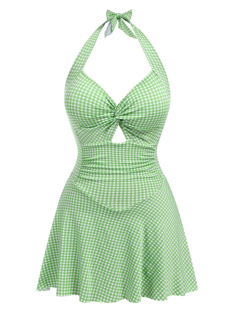1930s Plaid Halter One-Piece Swimsuit: 1930s Riviera elegance, reimagined for her