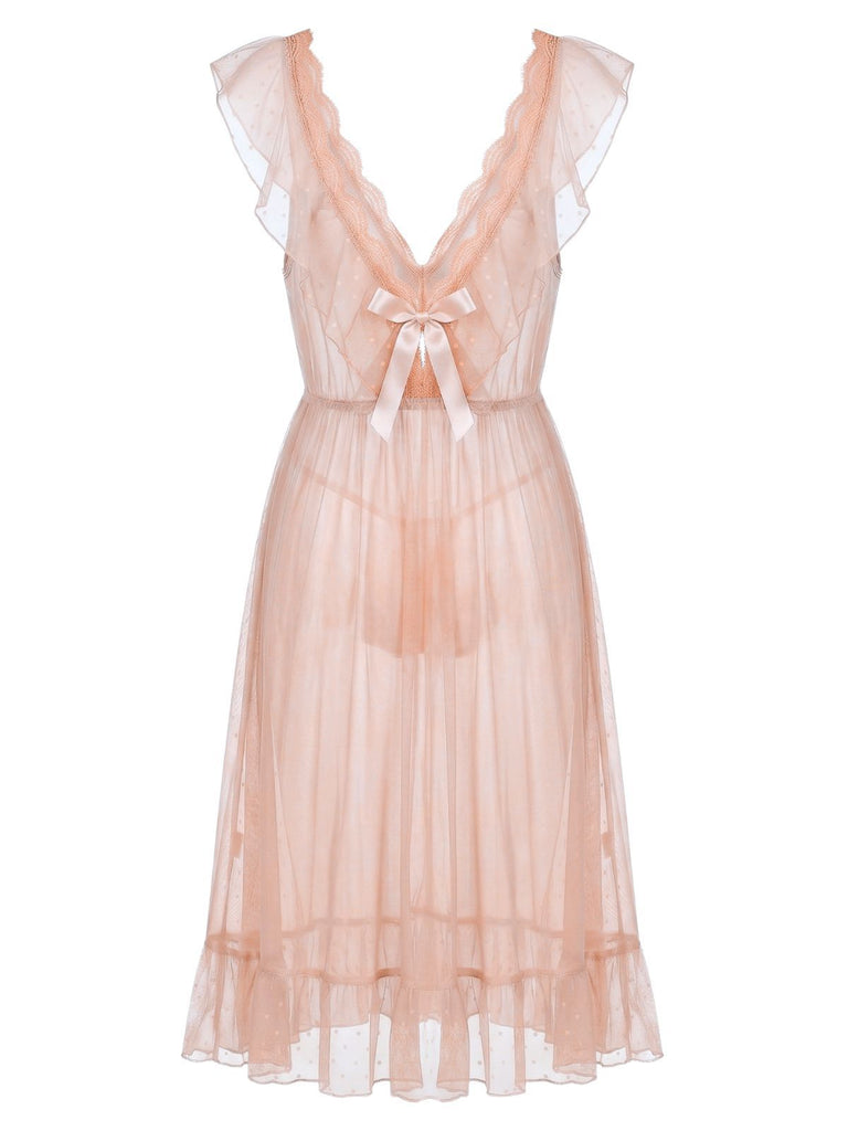 1930s Polka Dot Spaghetti Strap Mesh Princess Nightgown, vintage fashion, retro style - perfect for women who love vintage and retro fashion