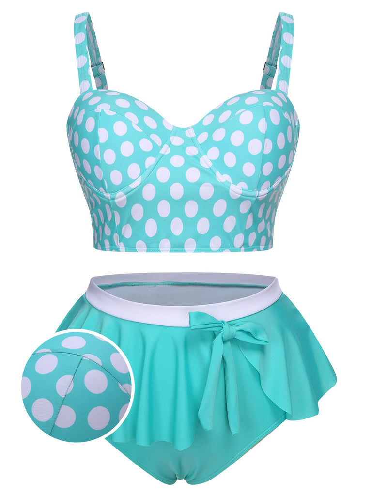 She's wearing 1930s Polka Dot Suspender Swimsuit Set and the whole beach remembers the 1930s