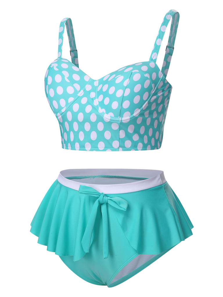 1930s Polka Dot Suspender Swimsuit Set - vintage swimsuit, pin-up style
