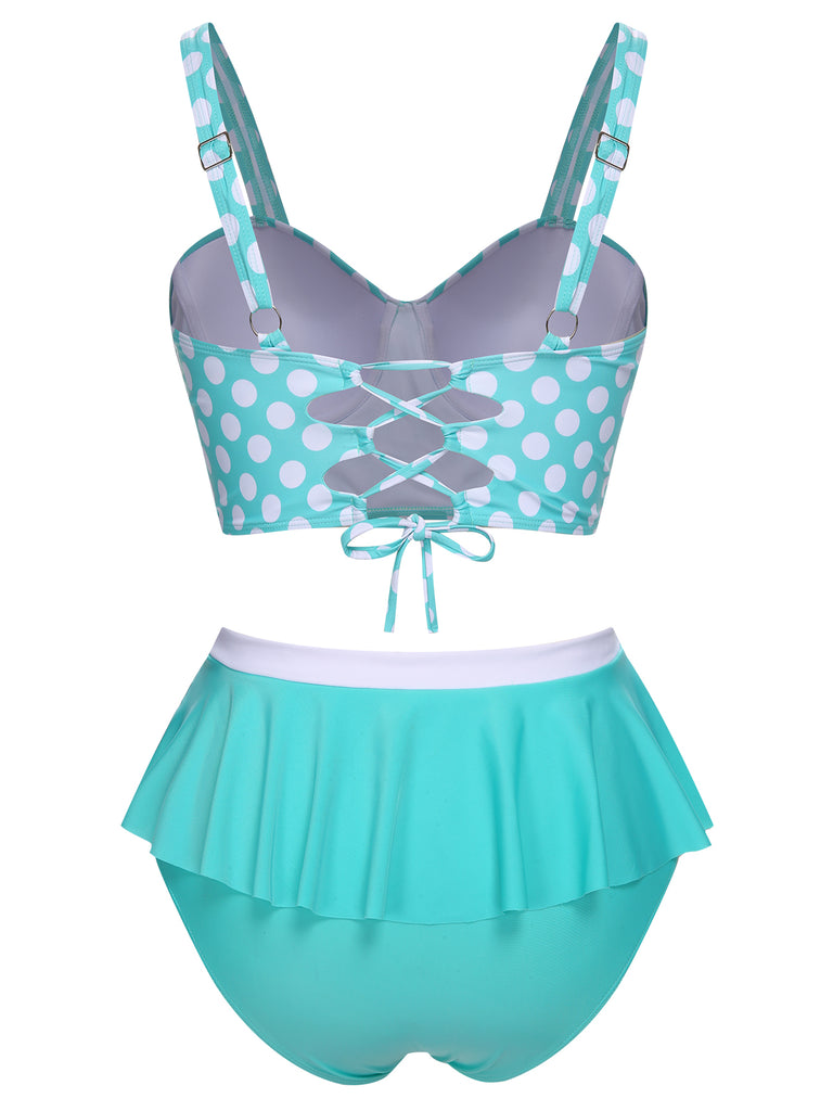 1930s Polka Dot Suspender Swimsuit Set - vintage swimsuit, pin-up style
